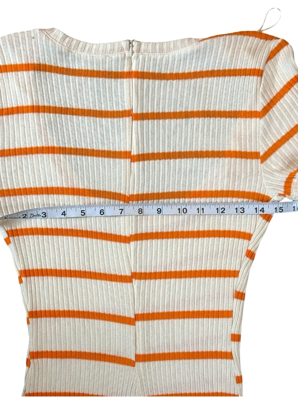 Zara Ribbed Orange Stripe Knit Romper Scoop Neck Ruffle Trim Fitted Size Large - Picture 7 of 12
